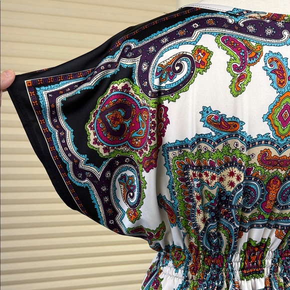 Claudia Richard Tunic Size M Multicolor Paisley Blouse Doman Kaftan Tie Front - Picture 6 of 9